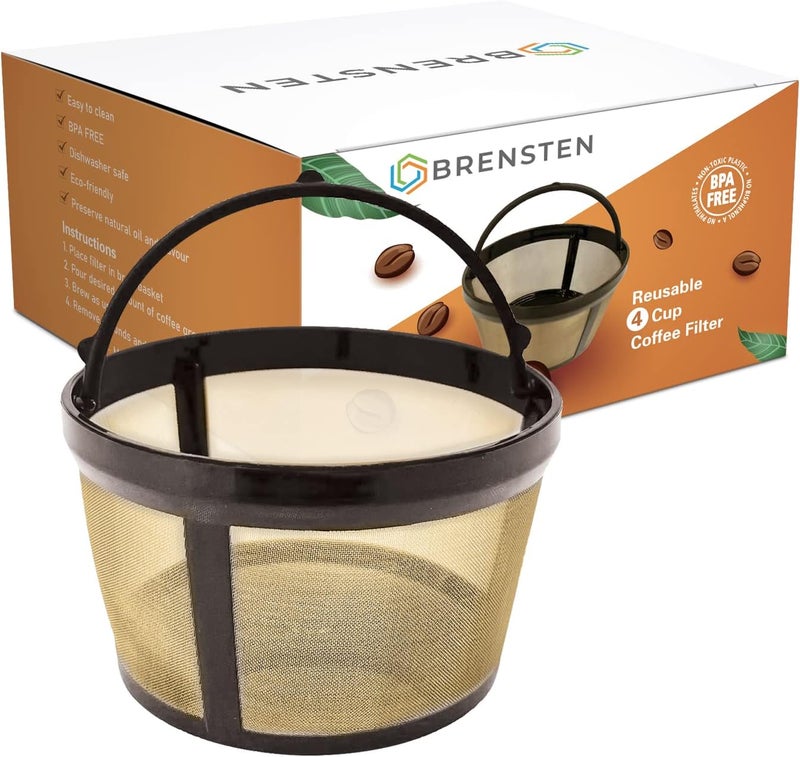 BRENSTEN 4 Cup Reusable Filter Basket With Closed Bottom Fits MrCoffee Coffee Maker and Brewer - Permanent Filter Replacement Compatible With Mr Coffee Gold Basket-Style Filters 1-Pack - Image 1